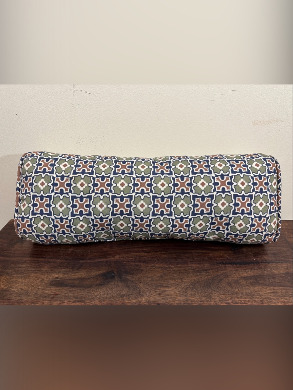Decorative Geometric Bolster Pillow in Navy, Olive & Rust
